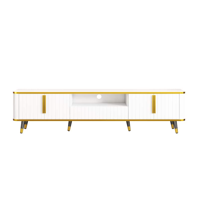 Modern Simple TV Cabinet with 2 Storage Cabinets, 2 Drawers and 4 Wooden Legs for Apartment Home Theater​​