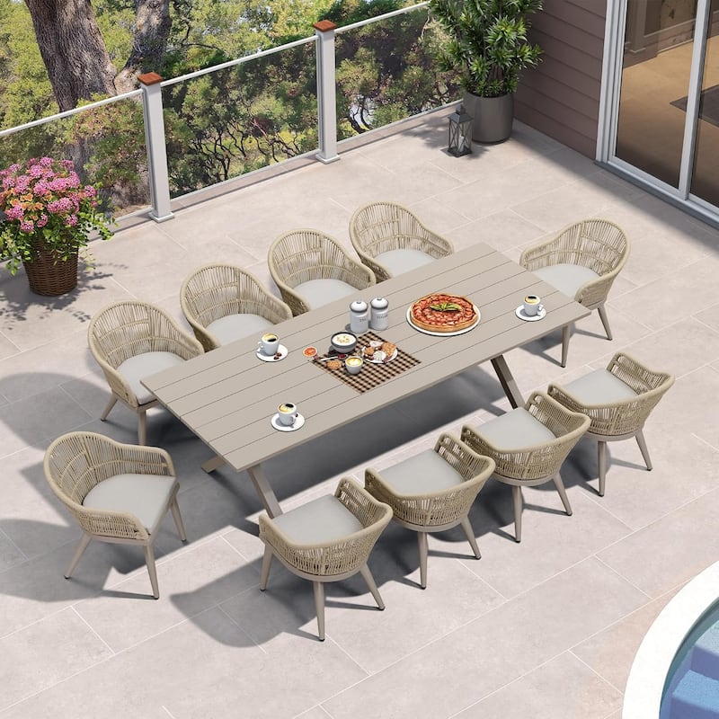 PURPLE LEAF 7 Pieces Patio Dining Set with Outdoor Aluminium Square Dining Table and Woven Rattan Chairs