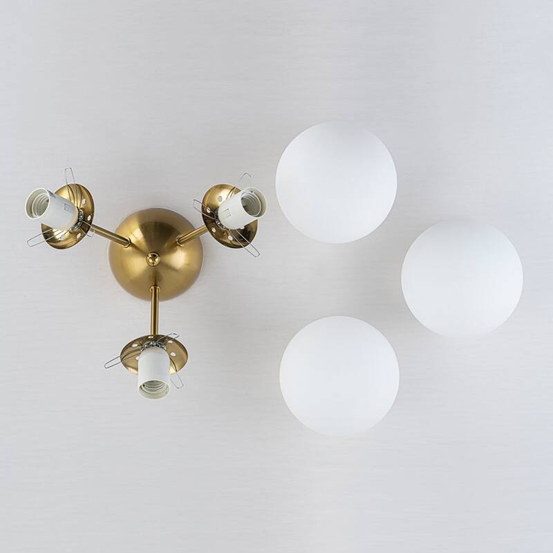 3-Light Brushed Brass Glass Globe Sputnik Semi Flush Mount