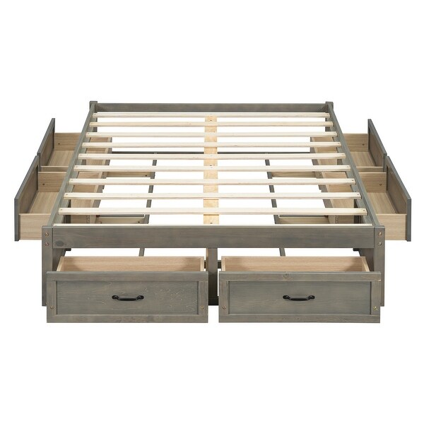 Full Storage Bed Frame, Antique Grey, 6 Drawers - Bed Bath