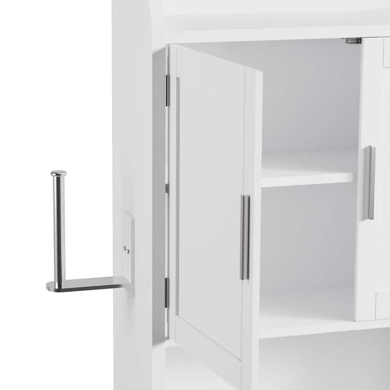 VECELO Bathroom Wall Cabinet Over Toilet Storage Cabinet Medicine Cabinet Space Saving with 2 Doors Open Shelves Towel Bars