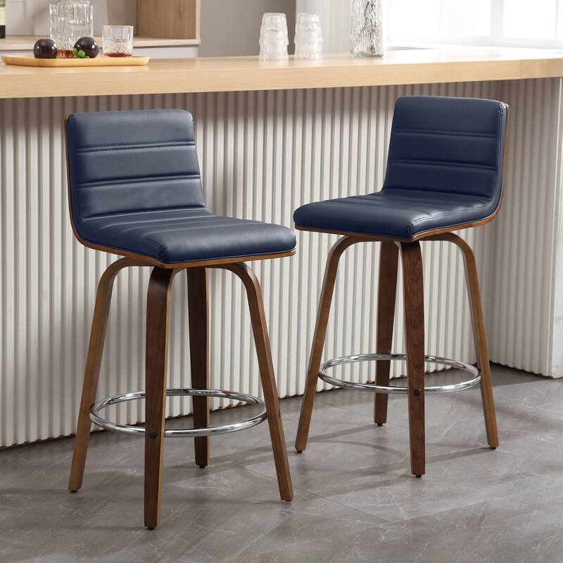 Modern Leather Upholstered Swivel Counter/Bar Stools, Set of 2