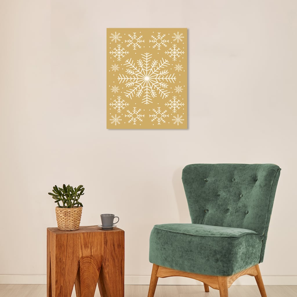 Wynwood Studio Canvas Holiday and Seasonal White Snowflakes over Beige Brown Modern & Contemporary Wall Art Canvas Print