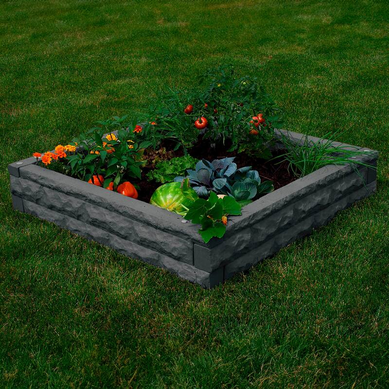 4' x 4' Faux Stone Self-Watering Raised Garden Bed