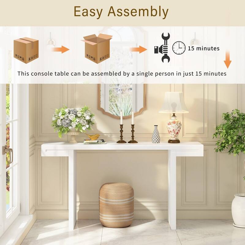 U-Style Large Console Table, Stylish Entryway Table with Geometric Design and Adjustable Feet