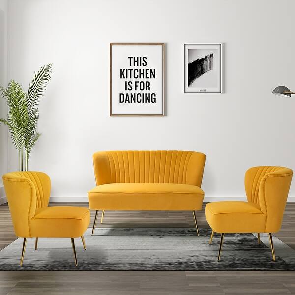 slide 66 of 119, Delicia 3 Piece Living Room Set with Golden Legs MUSTARD