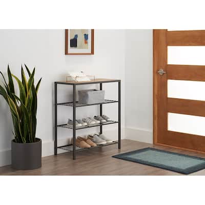 TRINITY 4-Tier Shoe Rack w/Console Top Dark Gray