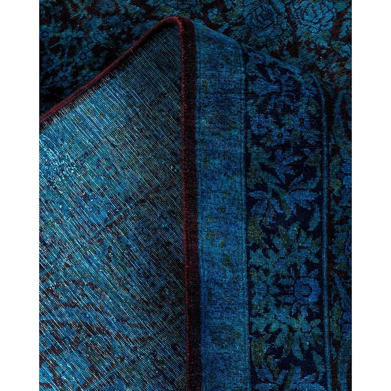 Overton Hand Knotted Wool Vintage Inspired Modern Contemporary Overdyed Navy Area Rug - 8' 2" x 9' 10"