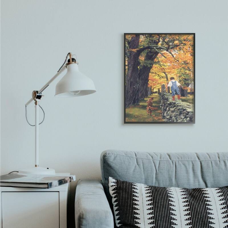 Stupell Boy Walking on Stone Wall with Dog Framed Wall Art