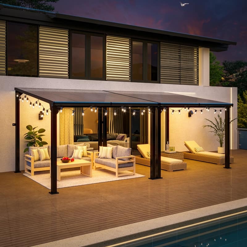 Hardtop Outdoor Gazebo Pergola Aluminum Framed with Sloping Pitched Roof for Garden, Patio, Backyard - 10×20