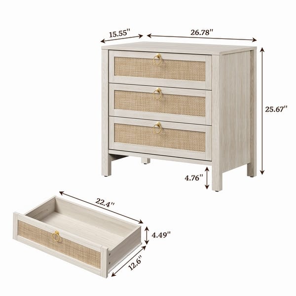dimension image slide 1 of 3, Set of 2 Farmhouse Style Nightstands with 3 Drawers