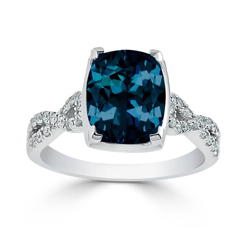 Auriya 3 9/10ct Cushion-cut London-blue Topaz and Diamond Engagement Ring 1/5ctw 14k Gold