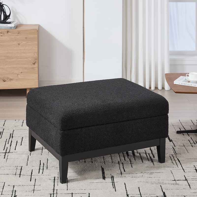 Roomfitters Storage Ottoman, Boucle Coffee Table Footstool with Reversible Lid and Wood Base for Living Room or Bedroom