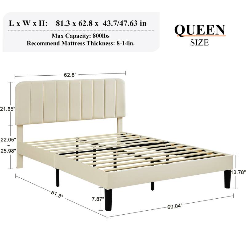 Javlergo Upholstered Platform Bed Frames with Height Adjustable Headboard, Sturdy Wooden Slats/Noise-free