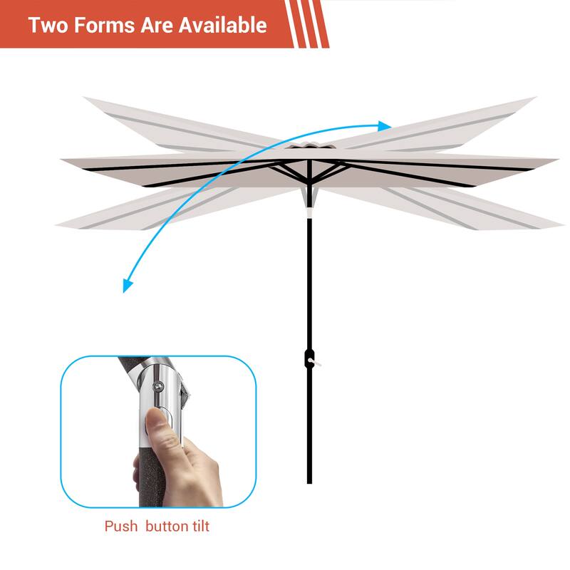 Bonosuki Outdoor 10×6.5FT LED Rectangular Patio Umbrella with Aluminum/Steel Pole, UV Protection