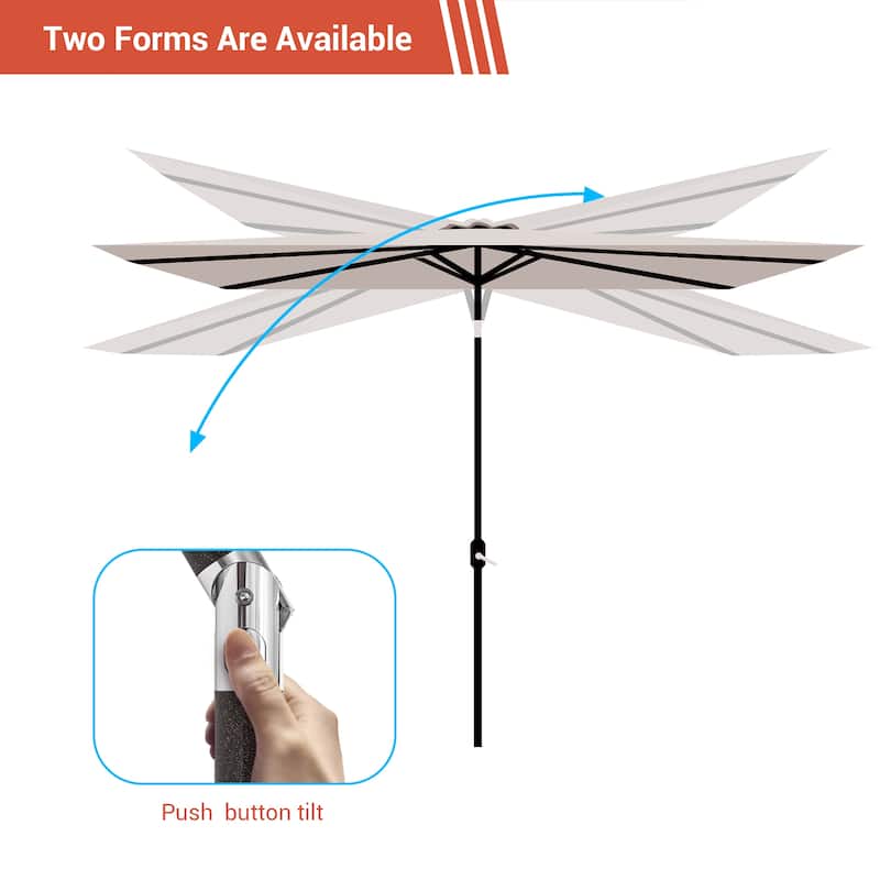 LIVOOSUN Patio LED 10 x 6.5Ft Market Umbrella Aluminum/Steel Outdoor Table Rectangle Umbrella with Tilt