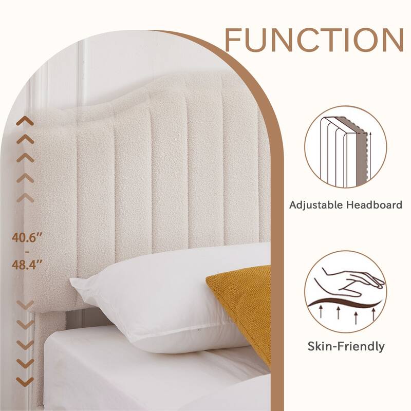 VECELO Upholstered Bed Frames with Luxurious Teddy Fabric and Adjustable Headboard & Footboard, 7.9'' Under Bed Space