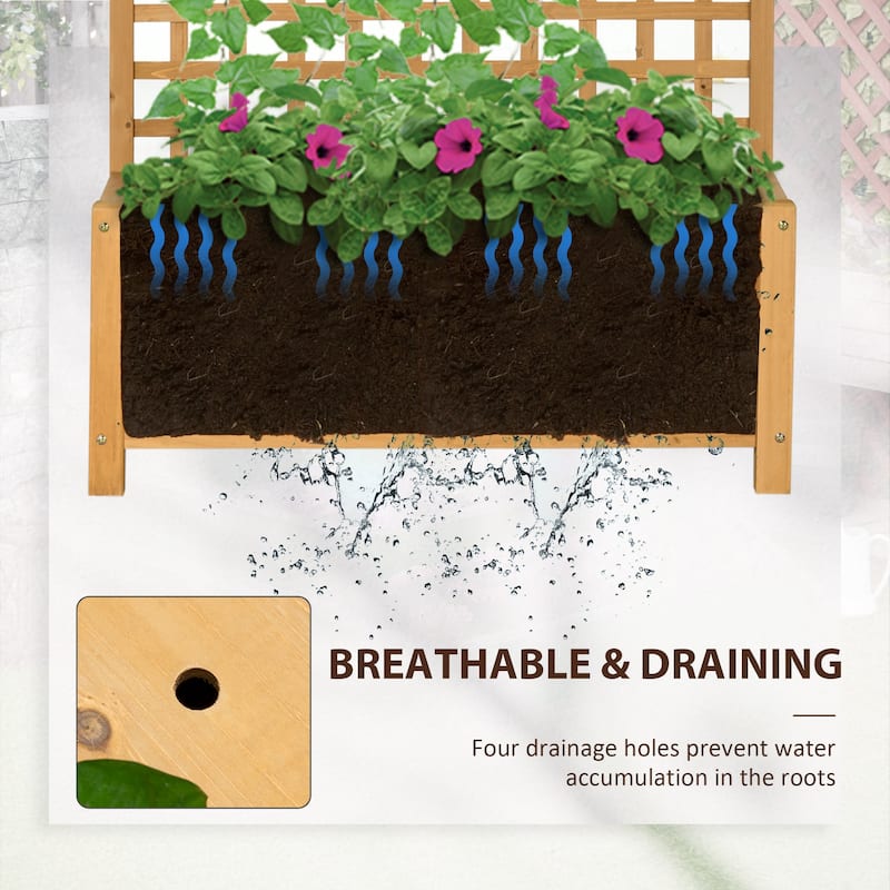 Outsunny Wood Planter with Trellis, Raised Garden Bed for Climbing Plants w/ Drainage Holes and Roof