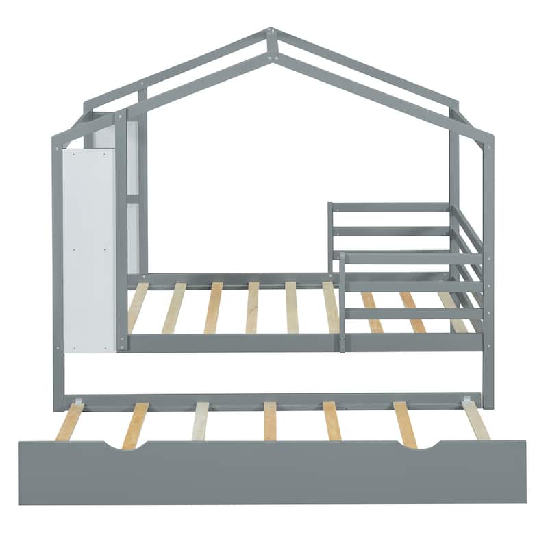 Wood House Bed with Fence and Writing Board