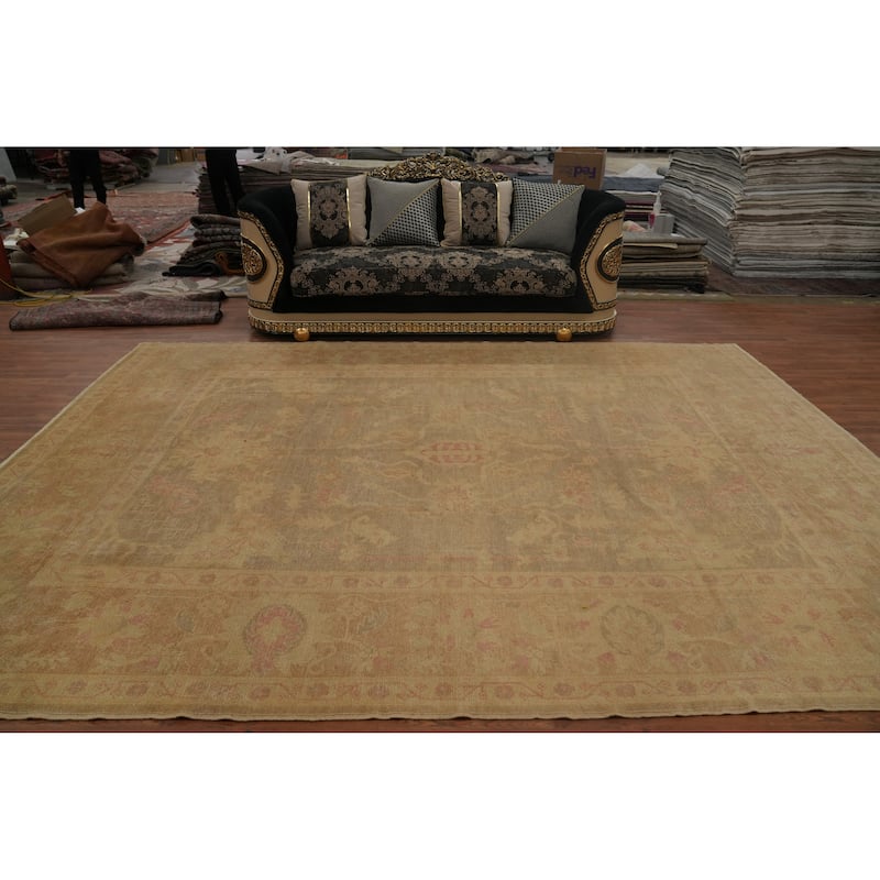 Hand Knotted Transitional Wool Carpet Brown Oushak Rug Geometric Area Rug - 12' 10'' X 9' 3''