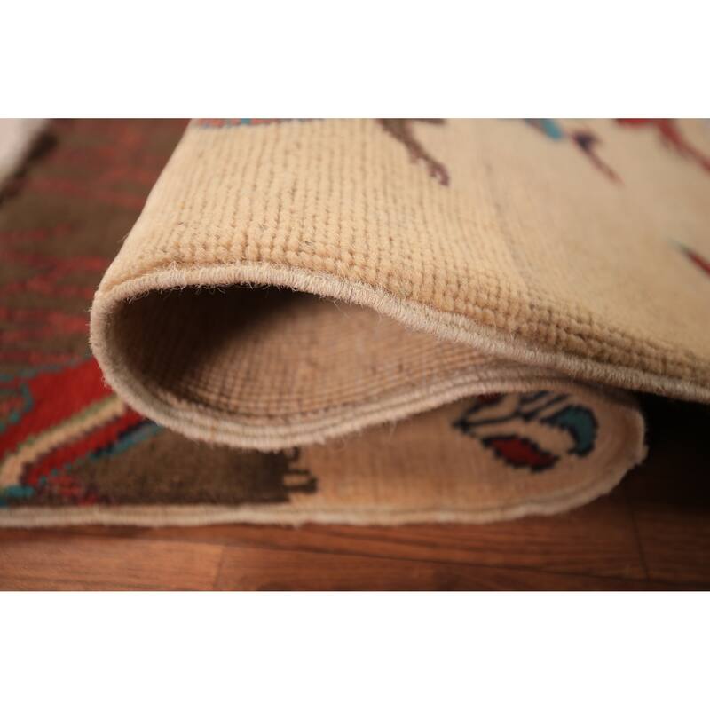 Hunting Animals Kazak Oriental Foyer Rug Handmade Pink Wool Carpet - 2'0" x 3'0"