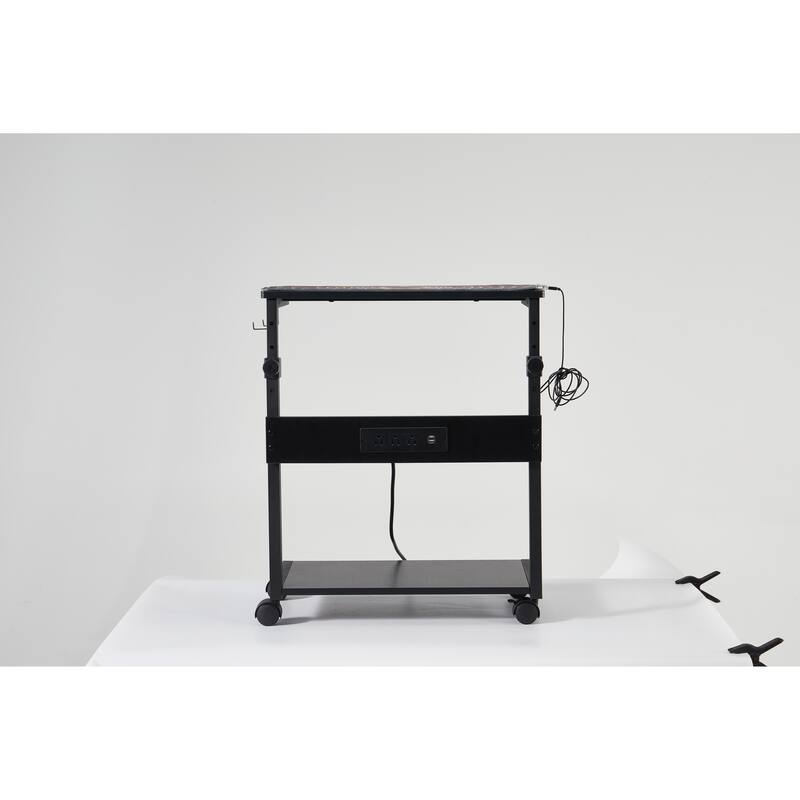 Industrial 2 Tier Adjustable Tower Stand Desk with Pegboard and Wheels for Home Office or Computer Room