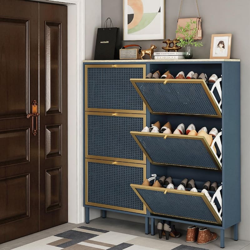 Entryway Shoe Storage Cabinet with 3 Flip Drawers with Mesh Door - 23.63" x 9.26" x 49.22"H