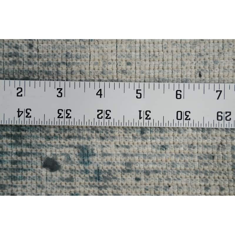 Hand Knotted Oriental Viscose Silk Carpet Modern Pictorial Navy Blue & Blues Abstract Area Rug - 7' 10'' X 5' 8''