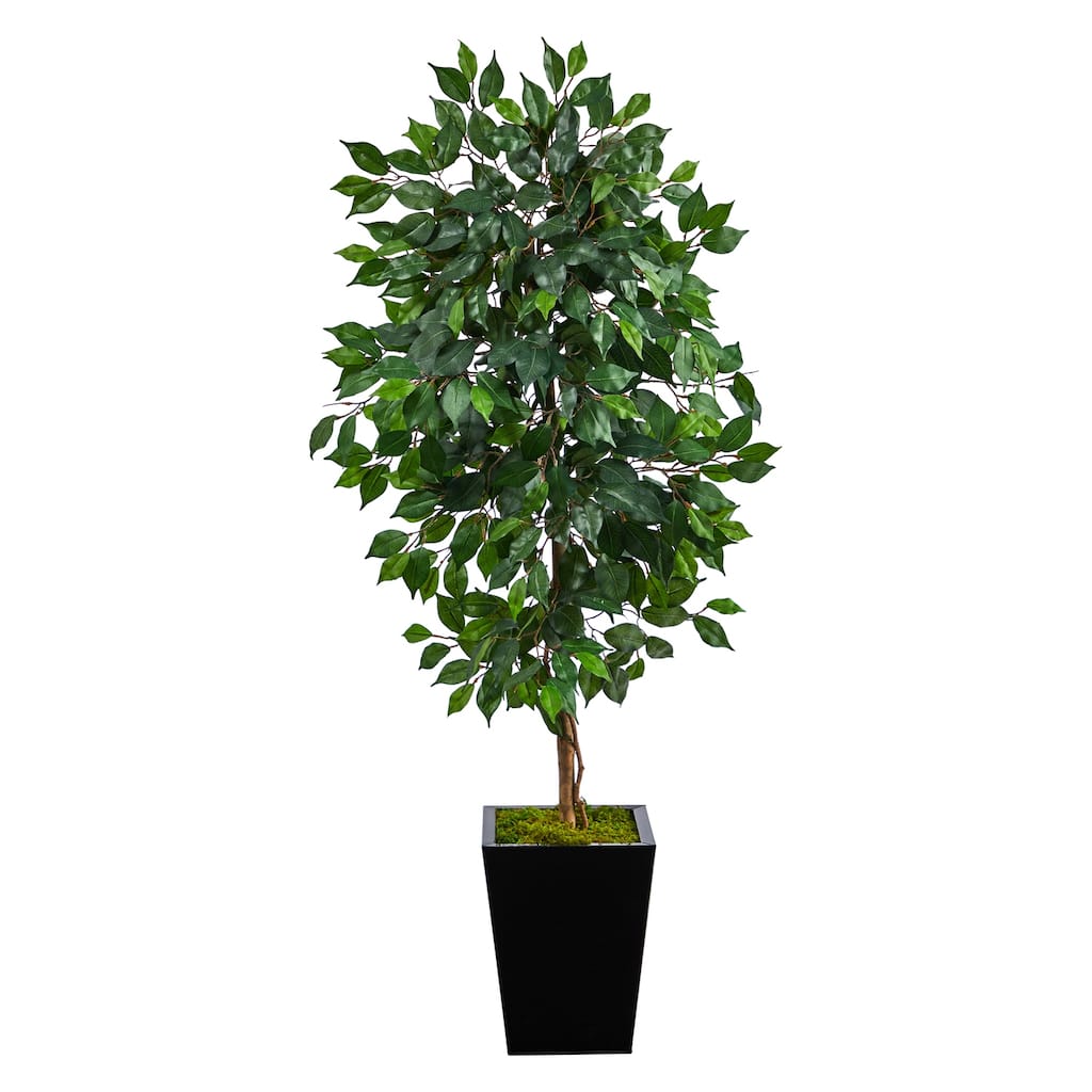 5ft Artificial City Tree in Black Planter - Elegant Home Decor for Small Spaces - Green - 51-60 Inches