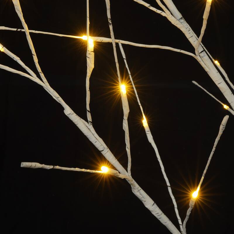 Roomfitters Set of Artificial Birch Trees, 4FT 5FT 6FT Holiday Decoration with Warm White Lights for Indoor, White