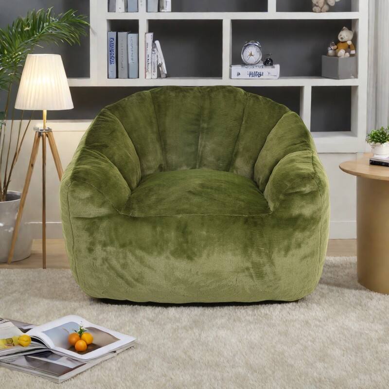 Faux Fur Bean Bag Lounge Chairs with Armrests and High-Density Foam Filling - Green