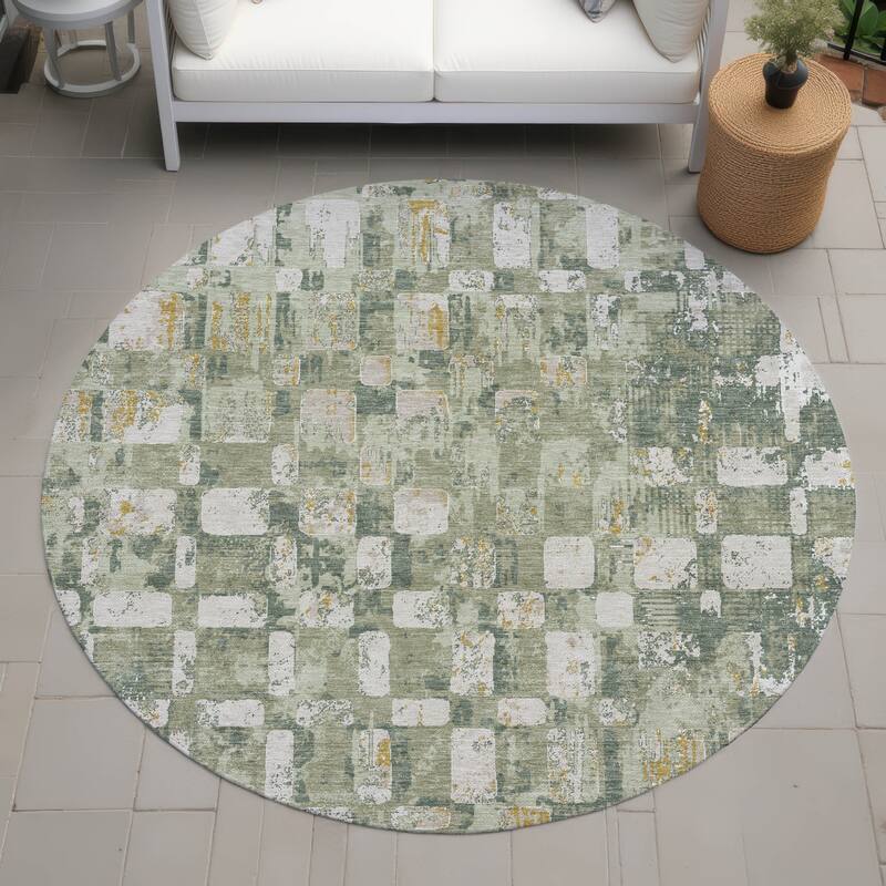 Machine Washable Indoor/ Outdoor Casual Foxfield Chantille Rug - Celery - 8' x 8'