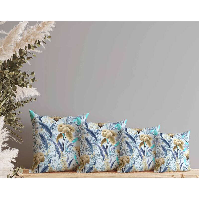 Breezy Buds Faux Suede Reversible Throw Pillow Blue and Beige