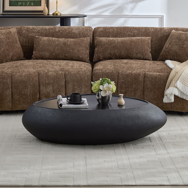 47.24" Fiberglass Oval Faux Matte Rocks Coffee Table - Black