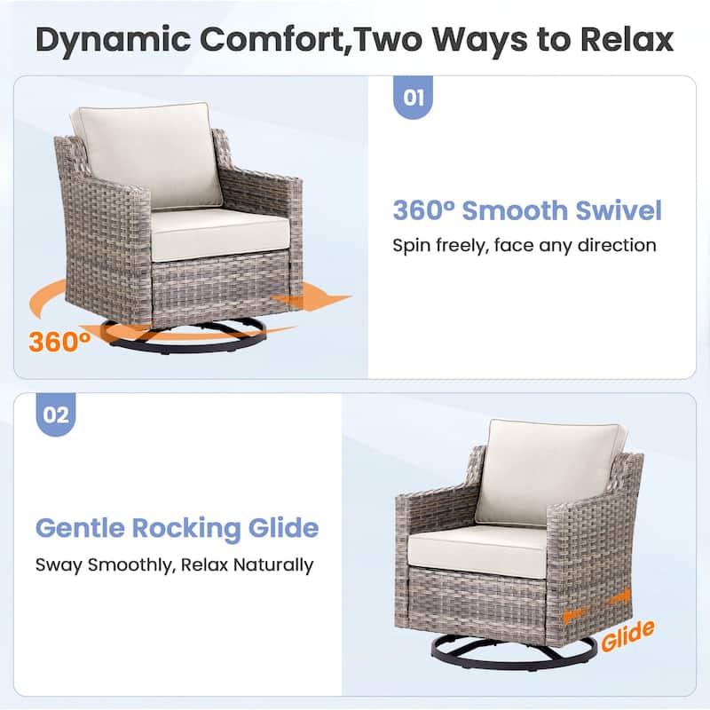 Pocassy Outdoor Patio Furniture Wicker Sofa Swivel Chair Set