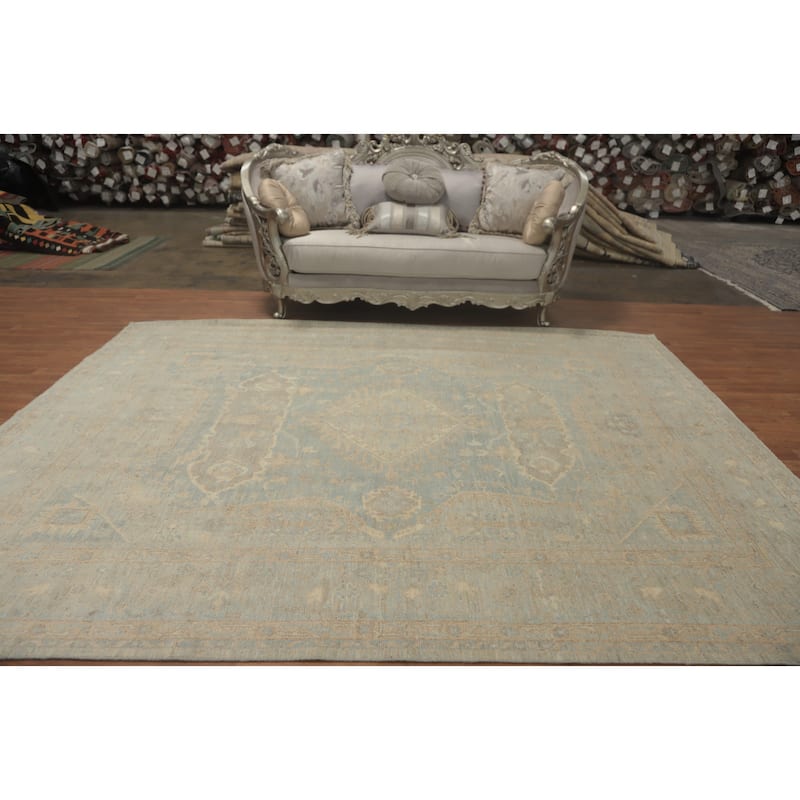 Vegetable Dye Wool Oushak Turkish Area Rug, Medallion Geometric Carpet - 10' 8'' X 8' 5''