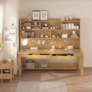 WILK Wooden Kids Desk, Child Study Desk with Hutch and Storage Drawers ...