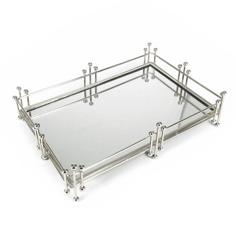 Silver Radiant Rectangle Metal Mirror Decorative Tray Serving Platter