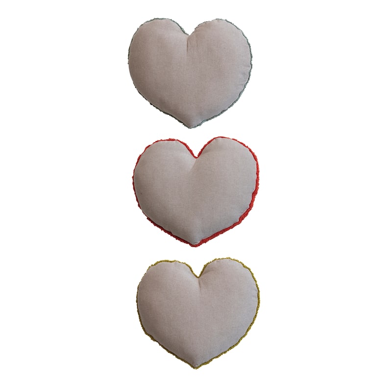 Cotton Tufted Heart Shaped Pillow, Multicolor, Set of 3