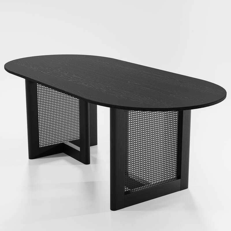 Modern Farmhouse Kitchen Dining Room Table Furniture Oval Kitchen Table with Rattan Woven Legs for Kitchen Bar Living Room