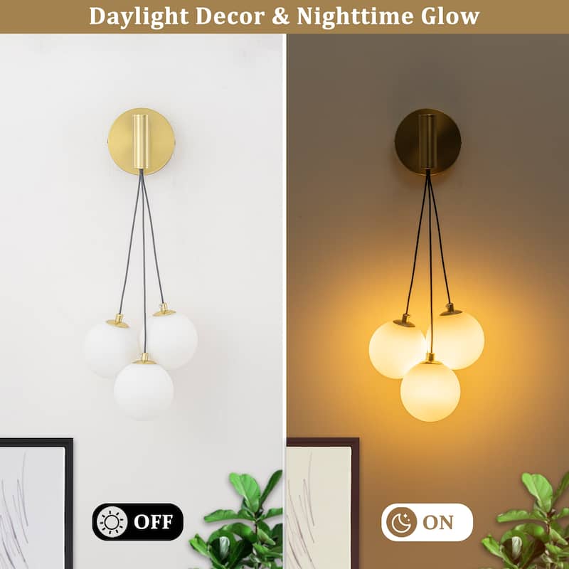 3-Light Modern Gold Metal Wall Sconce Glass Globe Shades