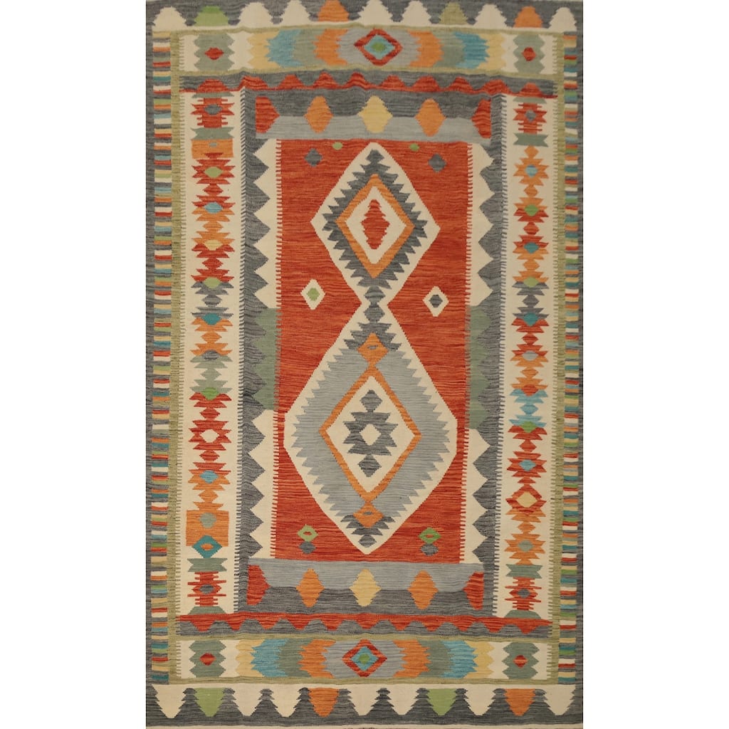 Hand Woven Oriental 100% Wool Carpet Southwestern Tribal Oranges & Rust Kilim Area Rug - 9' 8'' X 6' 5''