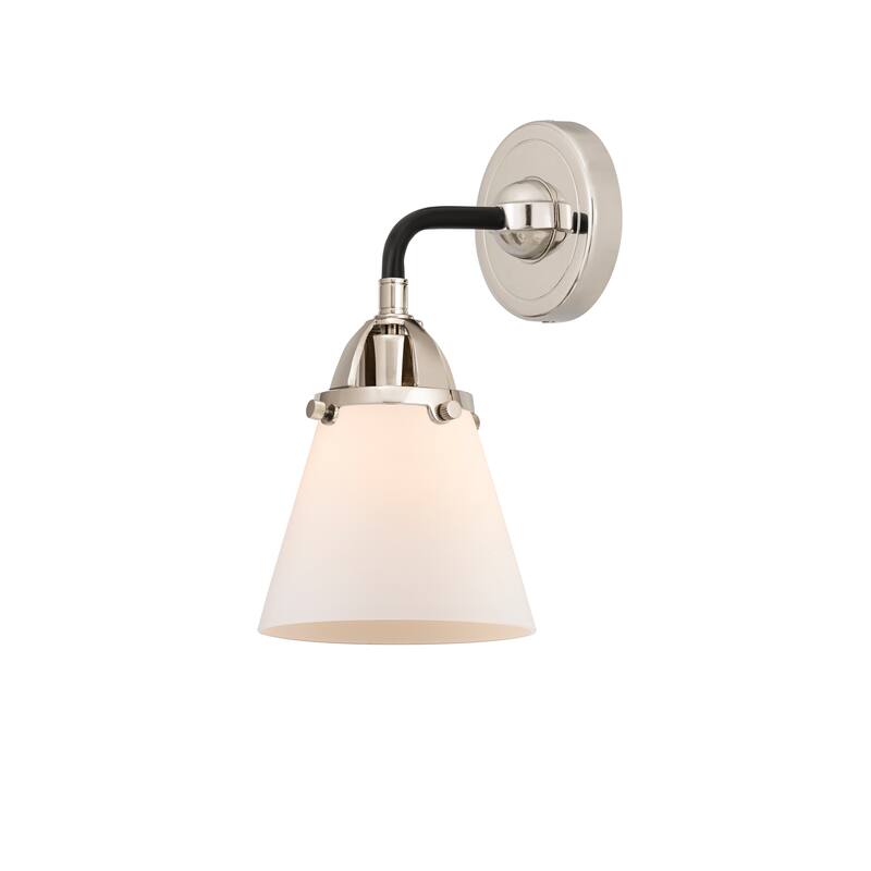 Innovations Lighting Nouveau 2 Cone - 1 Light 6" Sconce - Black Polished Nickel/Matte White