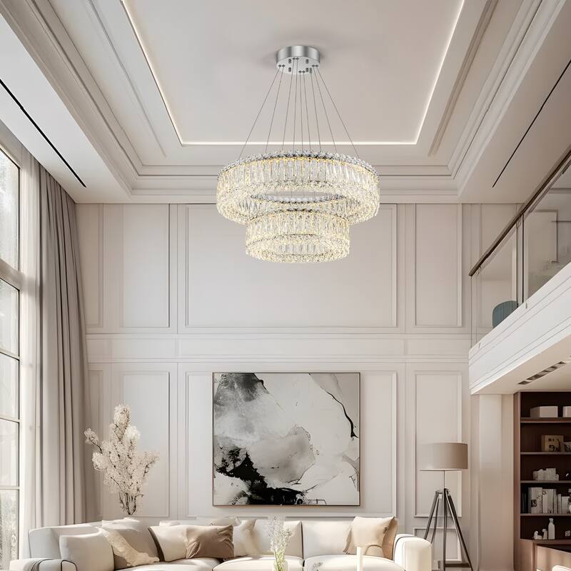 1/2-Tier Dimmable Chrome Crystal LED Drum Chandelier