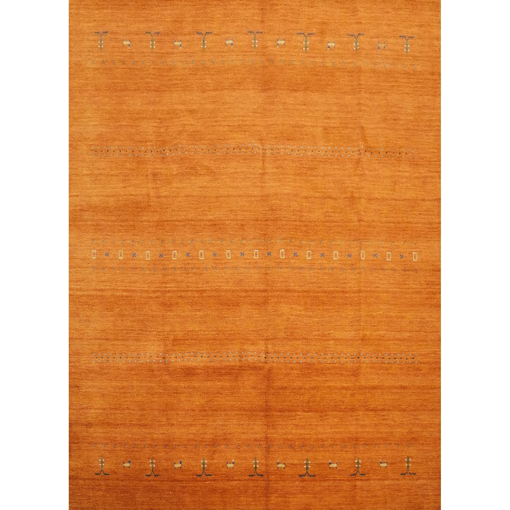 Hand Knotted Oriental 100% Wool Carpet Tribal Animal Pictorial Oranges & Rust Gabbeh Area Rug - 8' 0'' X 7' 11''