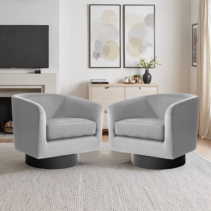 2 Set 360-Degree Swivel Round Barrel Chair Velvet Accent Chairs - 31.1"W×29.1"D×29.1"H - Grey