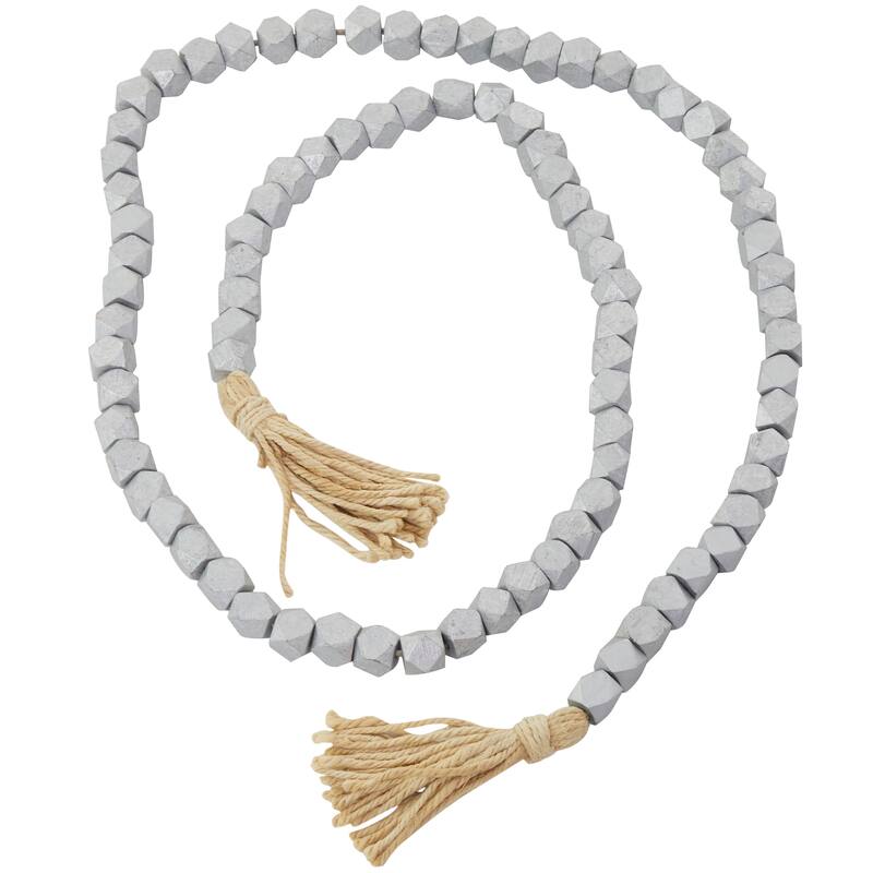 Bohemian Natural Wood Bead Garland with Cotton Tassels - 80 x 1