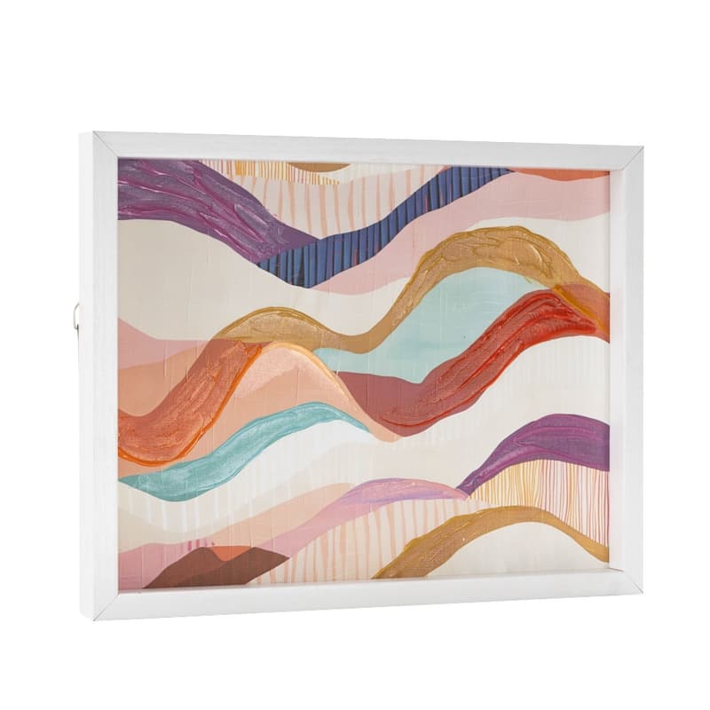 Canvas Abstract Wavy Framed Wall Art with White Frame - Multi Colored - Roche River Decor
