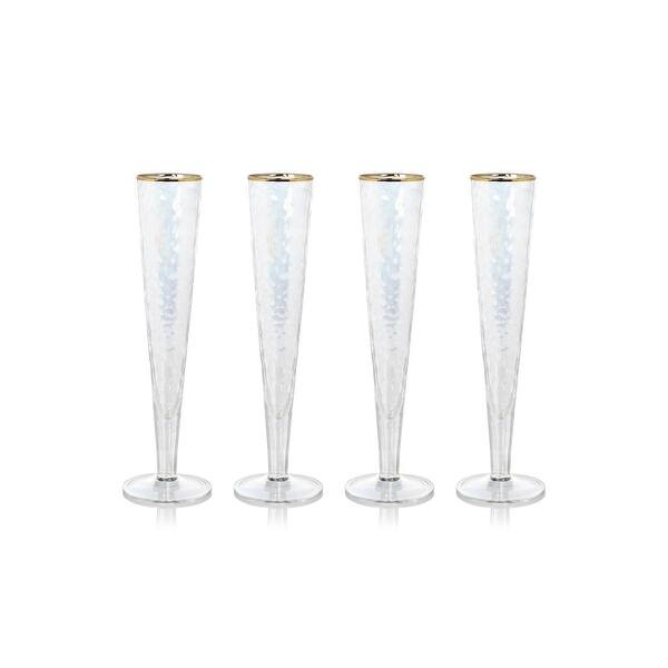 Zodax 11.25-Inch Tall Zalli Champagne Flute - with Gold Rim - Set of 6