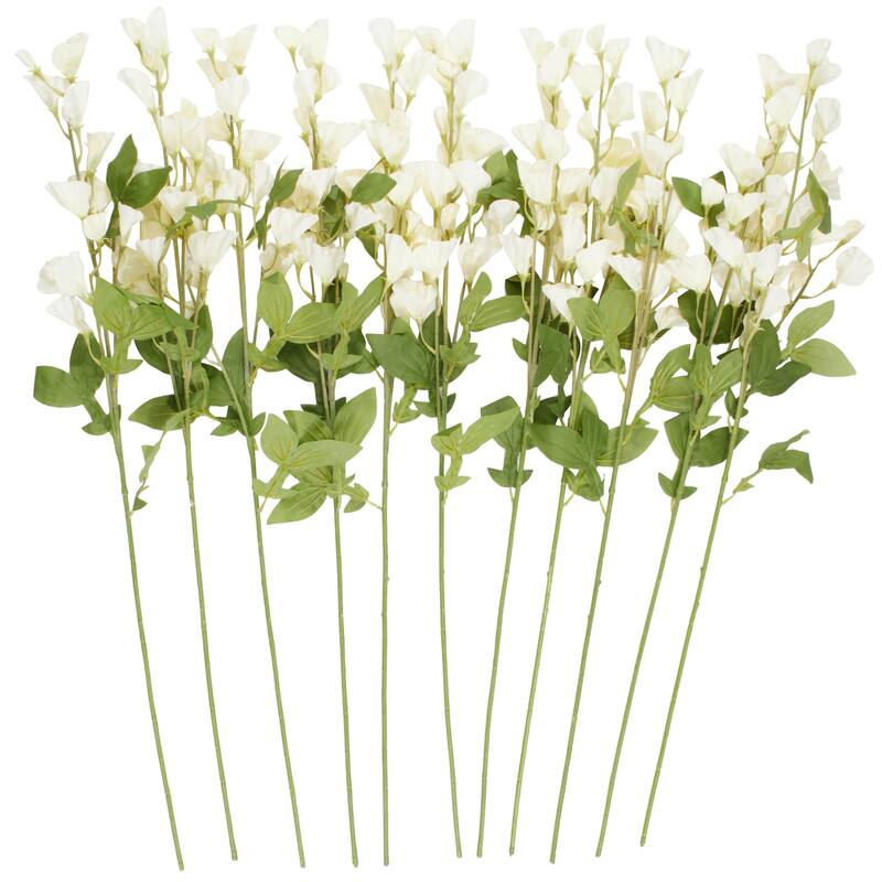 White Faux Foliage Tall Sweet Pea Artificial Flower Stem (Set of 12)
